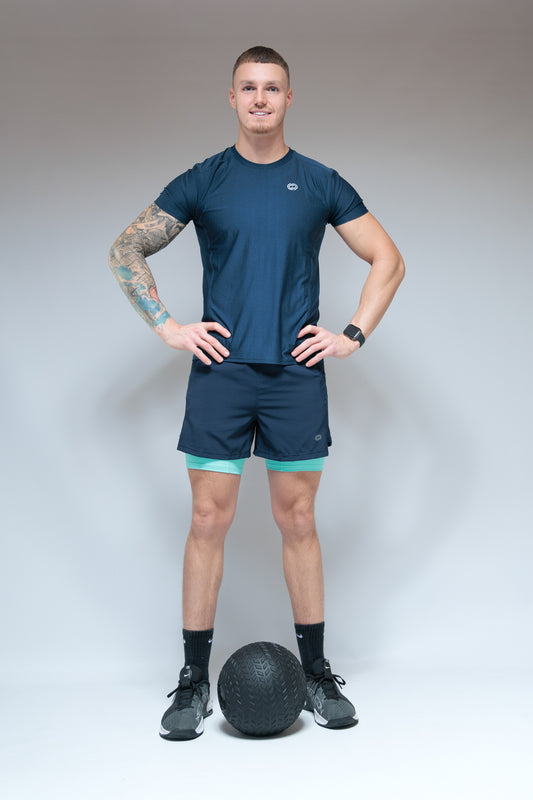 Men's Navy and Peppermint Compression 2-1 Shorts