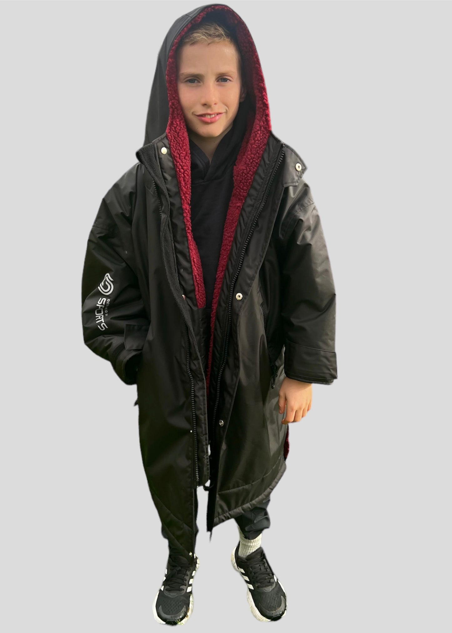Childrens Cocoon Coat - Black and Red