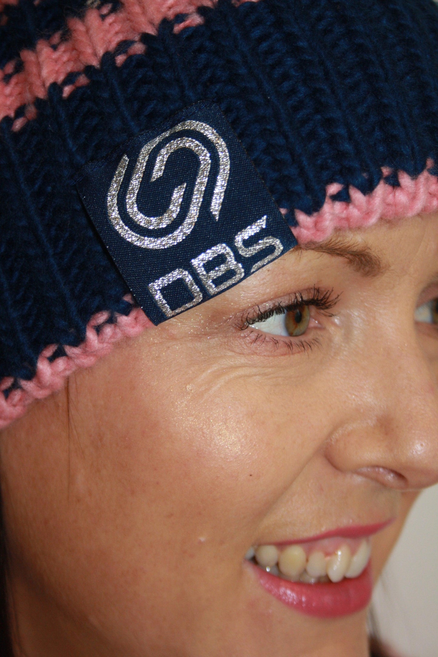 Pink, Silver and Navy Bobble Hat