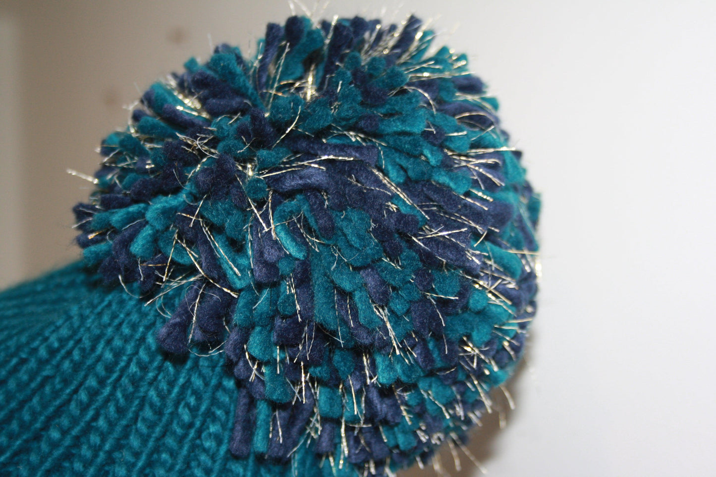 Teal and Gold Bobble Hat