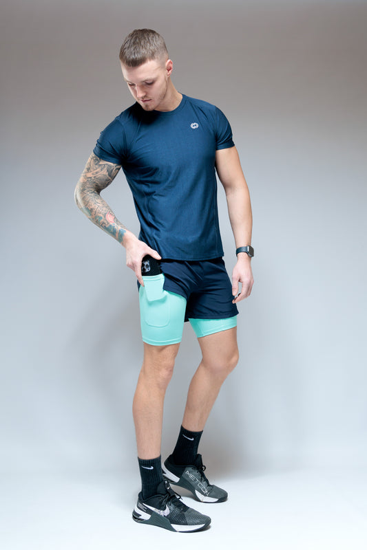 Men's Navy and Peppermint Compression 2-1 Shorts