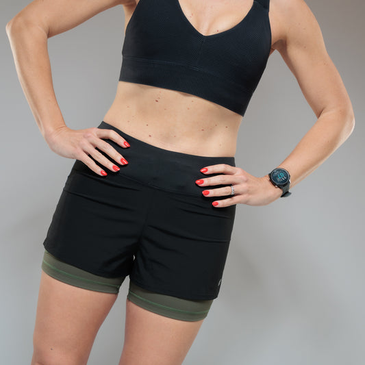 Black and Olive 2-1 Shorts