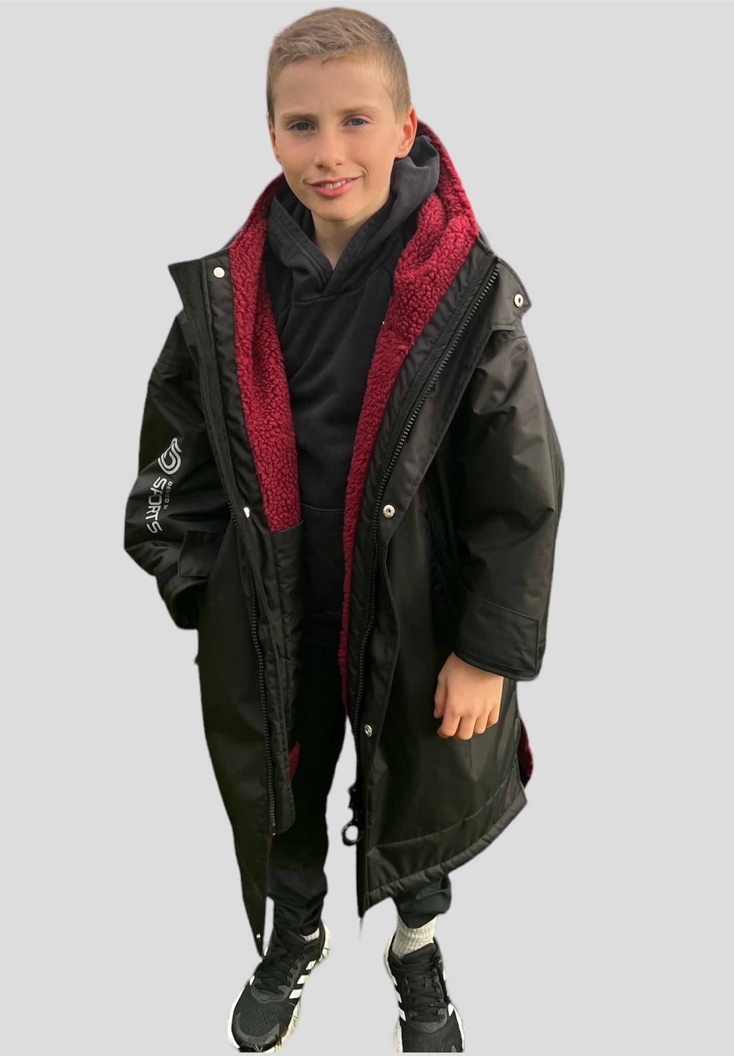 Childrens Cocoon Coat - Black and Red