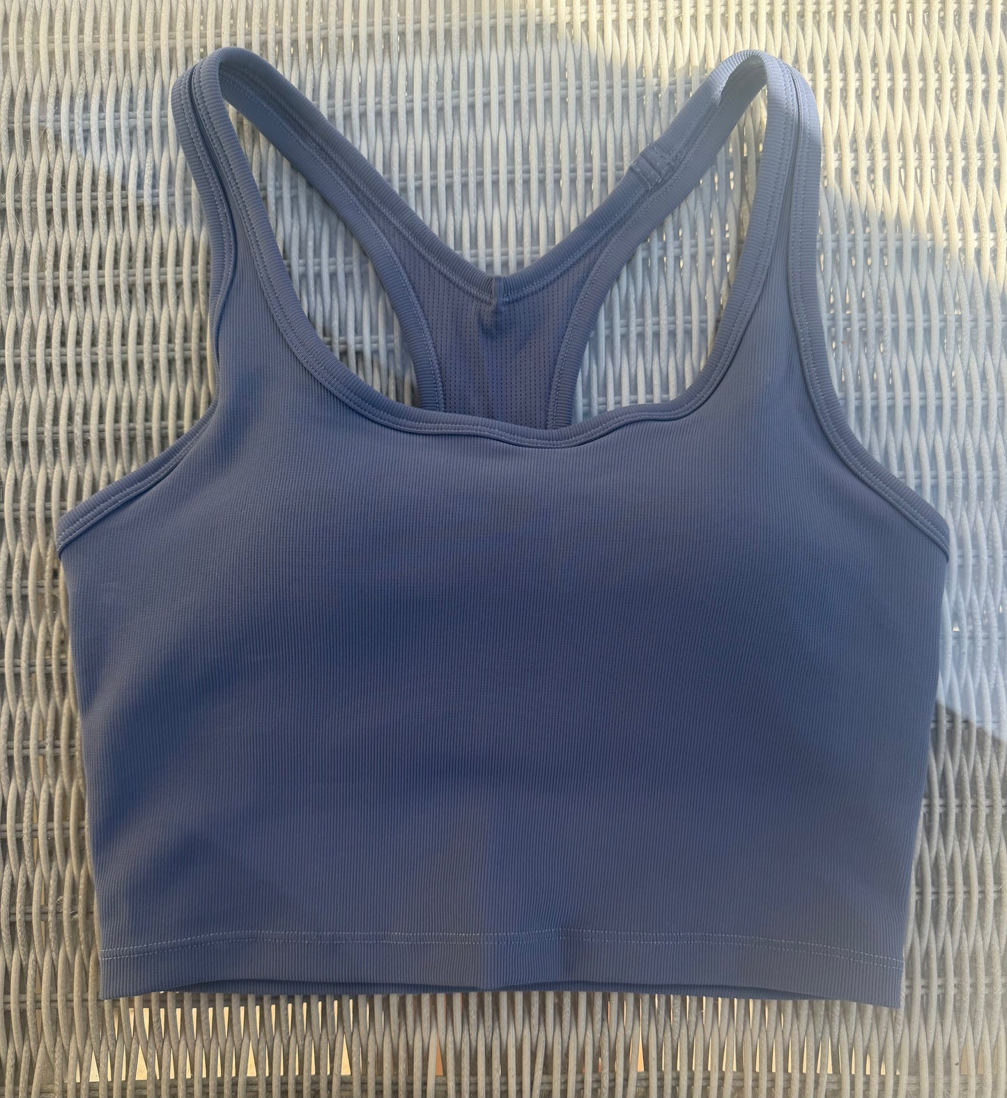 Blue Long Line Ribbed Bra Top