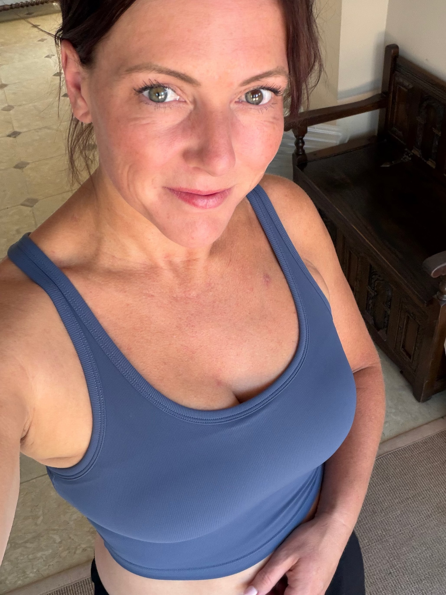 Blue Long Line Ribbed Bra Top