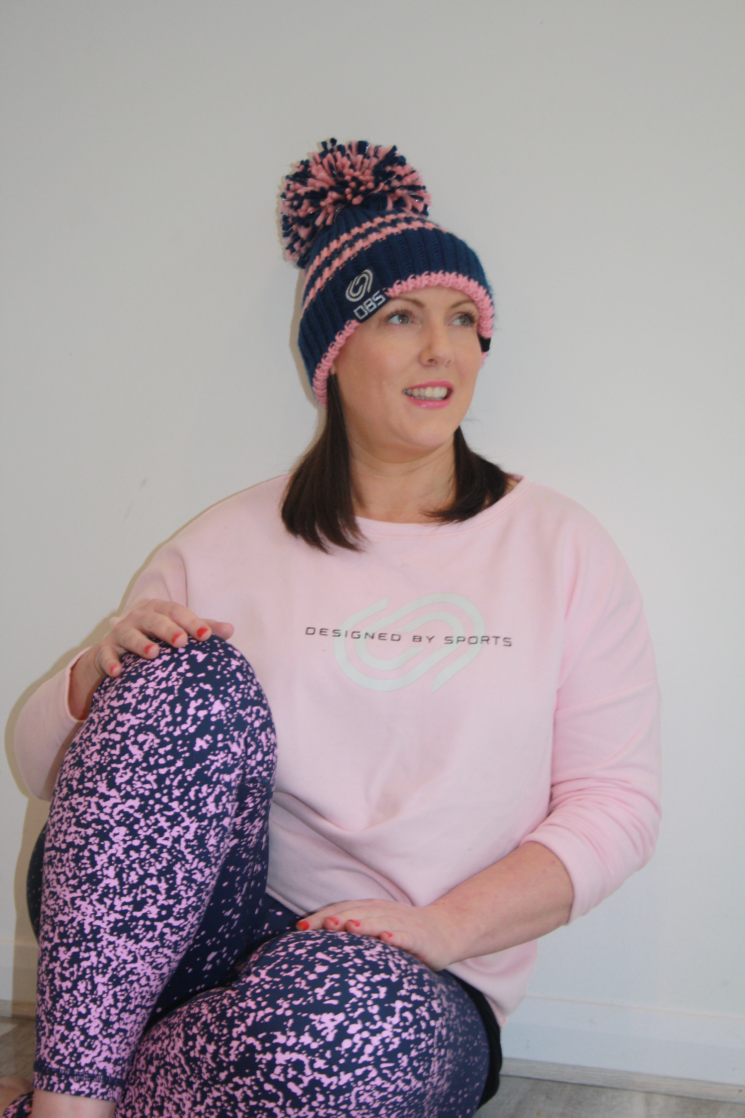 Pink, Silver and Navy Bobble Hat