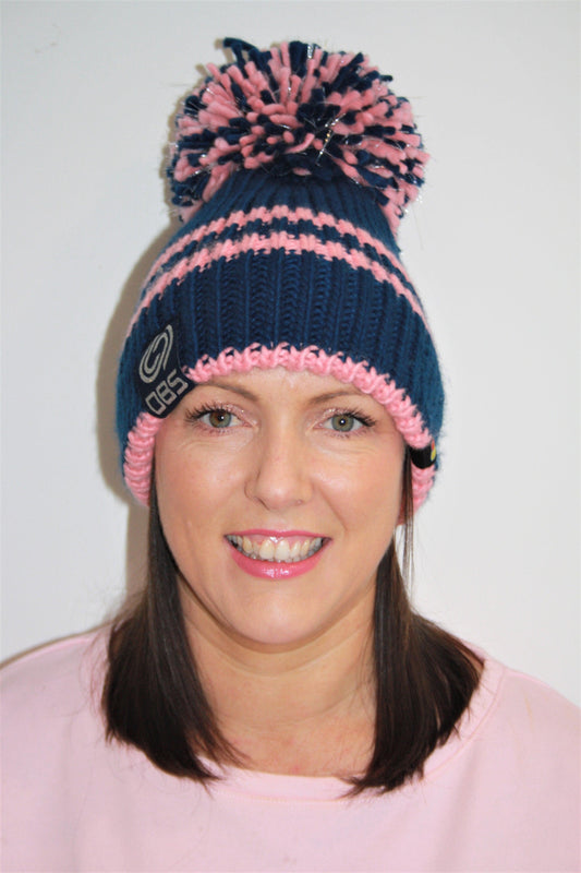 Pink, Silver and Navy Bobble Hat