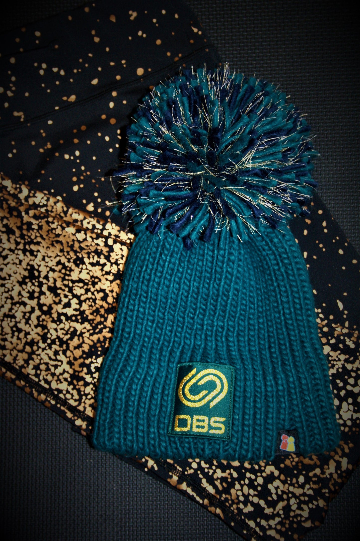 Teal and Gold Bobble Hat